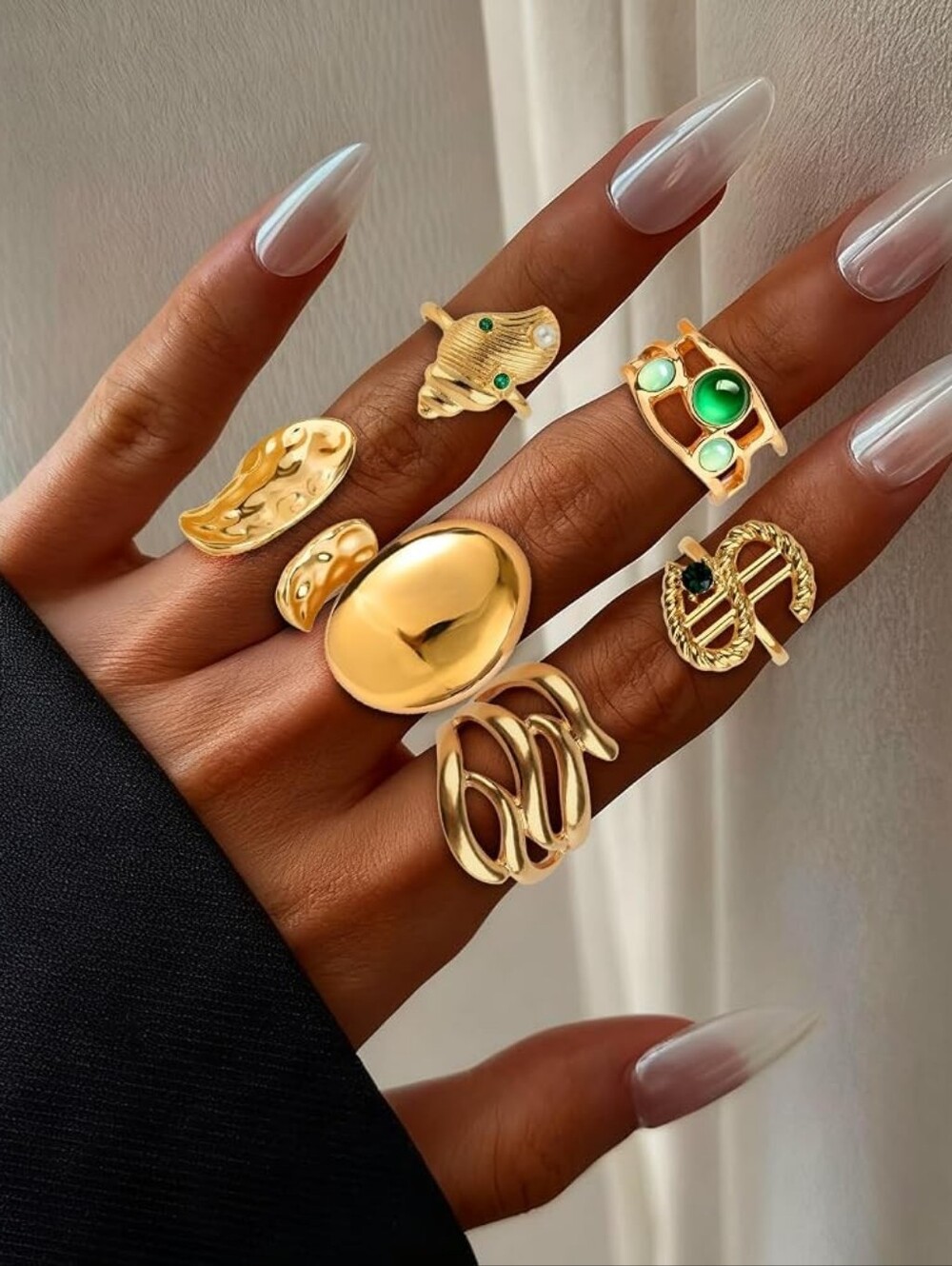 Chunky Gold Rings Open Adjustable Stackable Rings Set 6Pcs
